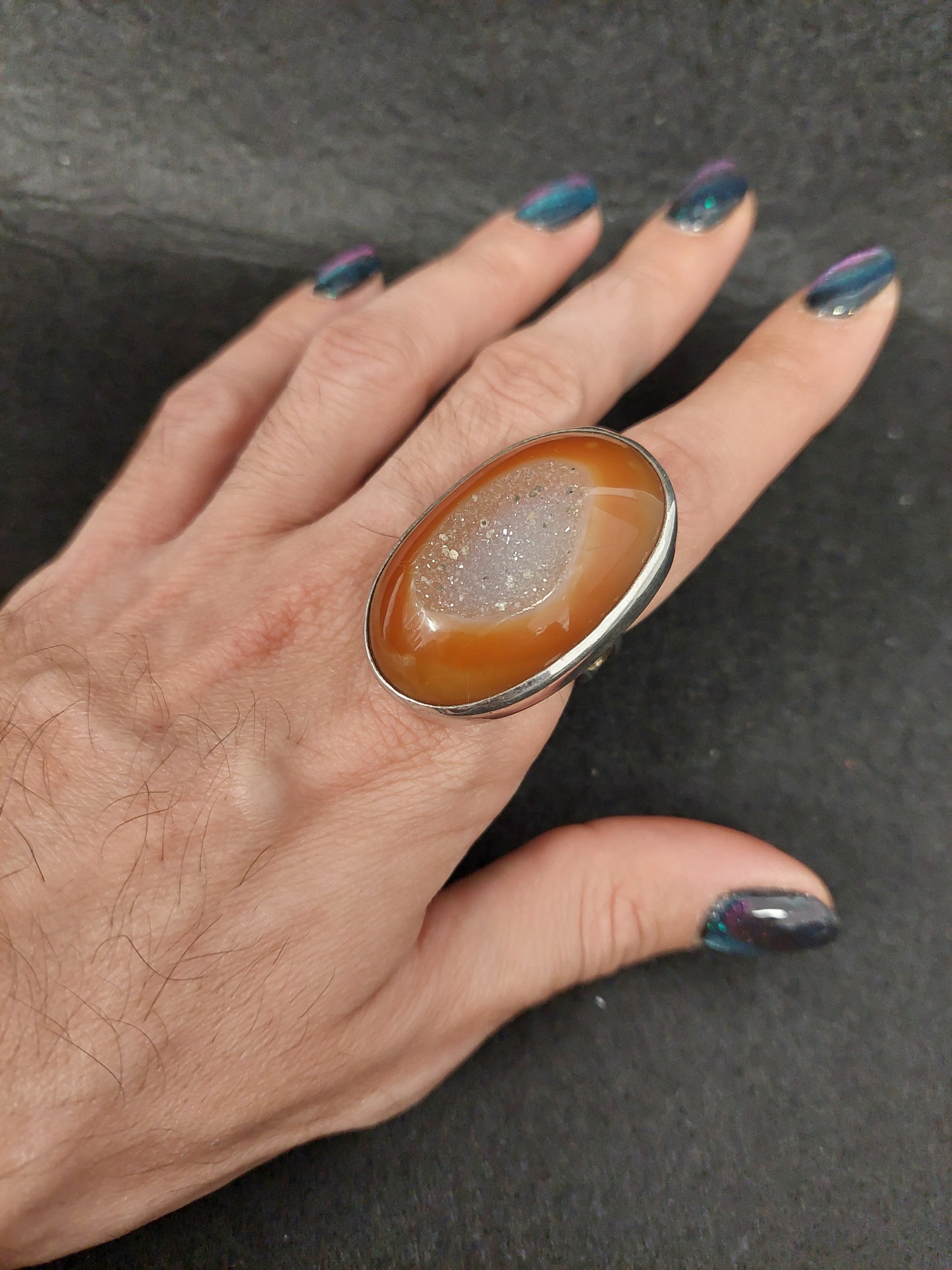Anello Argento Corniola E Quarzo