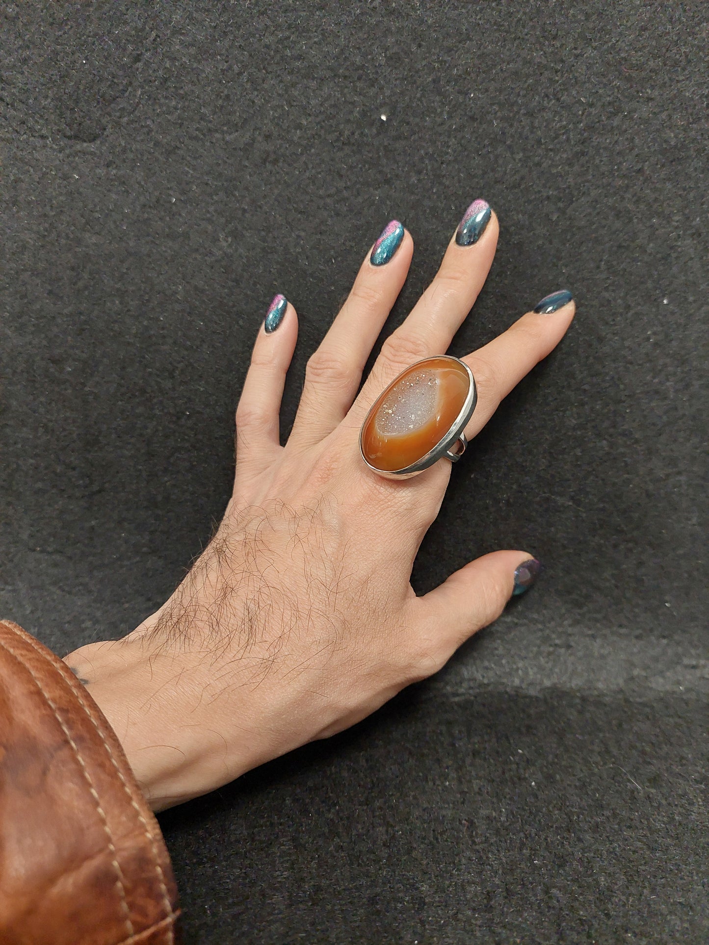 Anello Argento Corniola E Quarzo