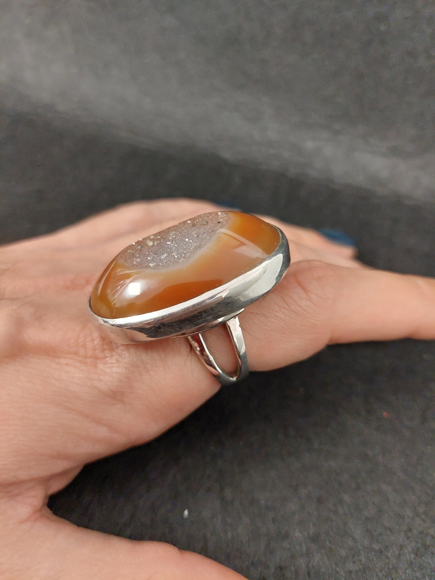 Anello Argento Corniola E Quarzo