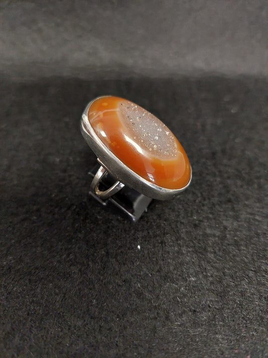 Anello Argento Corniola E Quarzo